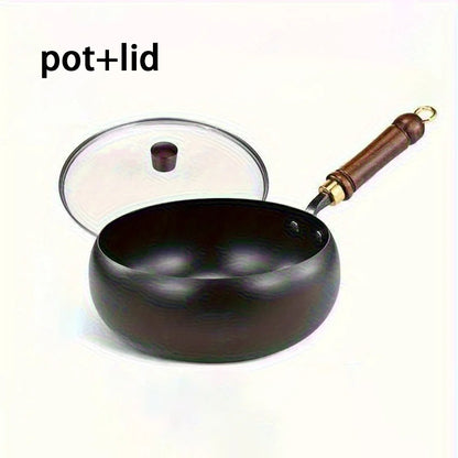 Cast iron pot with lid - handmade traditional design, wide belly and non stick mirror surface, splash proof