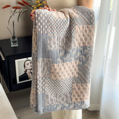 Luxury 100% Cotton Throw Blanket for Single Queen King Bed All Season Pure Cotton Blankets Cozy Soft Breathable Thermal Blankets