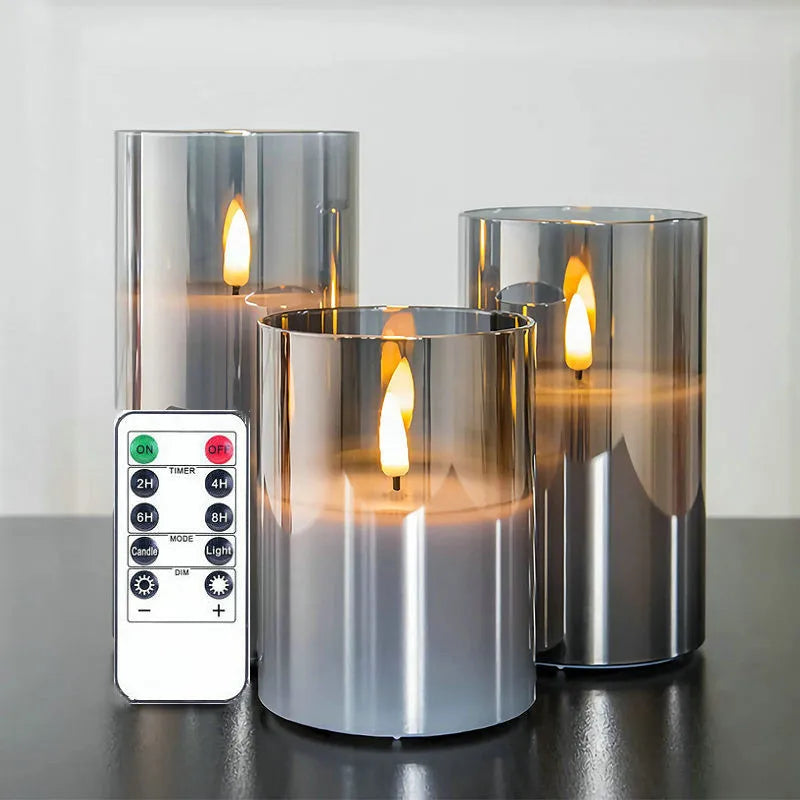 Rechargeable Remote or Not Remote Glass tube 3D wick LED Pillar Candle Light Candles Home Wedding Party Table Decoration-Amber