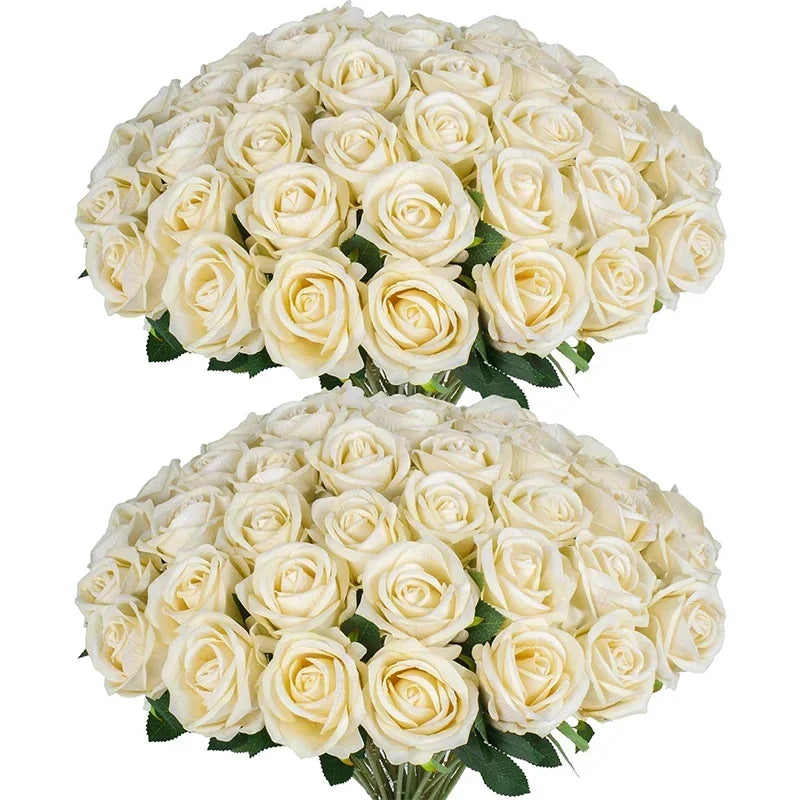 50 Pcs Velvet Rose Artificial Rose Flowers Real Touch Fake Roses Florals for Valentine's DIY Wedding Bouquet Party Home Decor