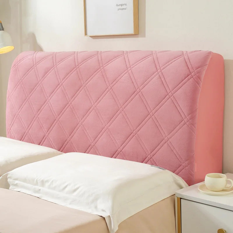 Solid Color Quilted Bed Headboard Cover All-inclusive Thicken Velvet Head Cover for Curvy Anti-dirt Bed Backrest Cover