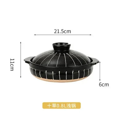 1 Pcs Ceramic Casserole Japanese Style Black Small Pot Clay Saucepan Home Kitchen Cookware Cooking Supplies Kitchen Pot Soup Pan