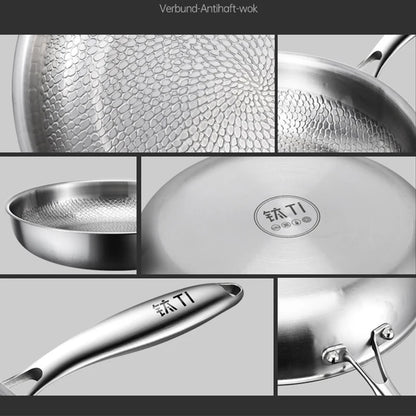 26/28/30cm German Pure Titanium Frying Pan Non-stick Frying Pan Uncoated Fish Scale Hammer Pattern Titanium Alloy Cookware