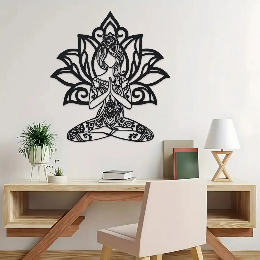 Bohemian for Lotus Flower Metal Wall Art - 14.4" x 15.7" Zen Iron Decor with Intricate Mandala Design, Bohemian Home Decor