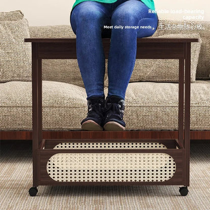 trolley with wheels movable multi-functional folding coffee table, living room sofa side table, solid wood  table