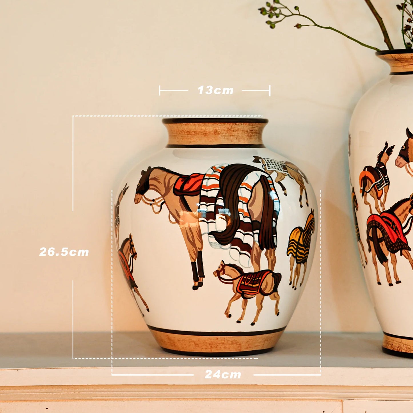 Ceramic Vase Hand-painted Horse Pattern Chinese-style Retro Bottle Flowerpot Porcelain Handicrafts Home Decoration Terrarium