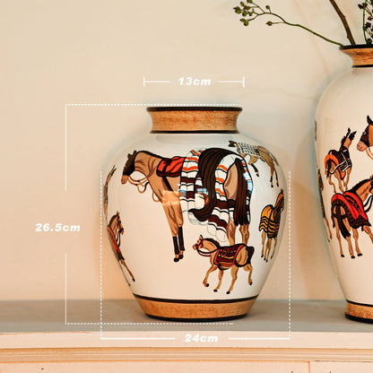 Ceramic Vase Hand-painted Horse Pattern Chinese-style Retro Bottle Flowerpot Porcelain Handicrafts Home Decoration Terrarium