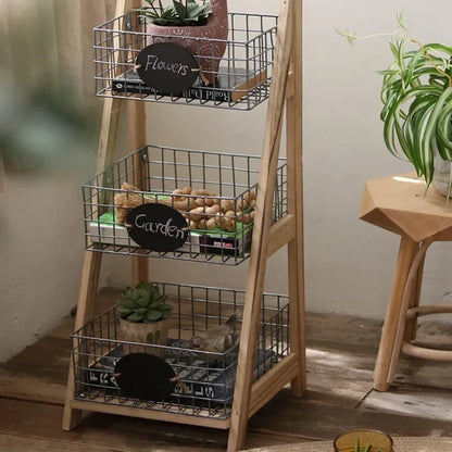 Retro Trapezoidal Storage Rack Multi-layer Iron Shelf Decoration Snacks and Sundries Organize Shelf Plant Potted Flower Stand