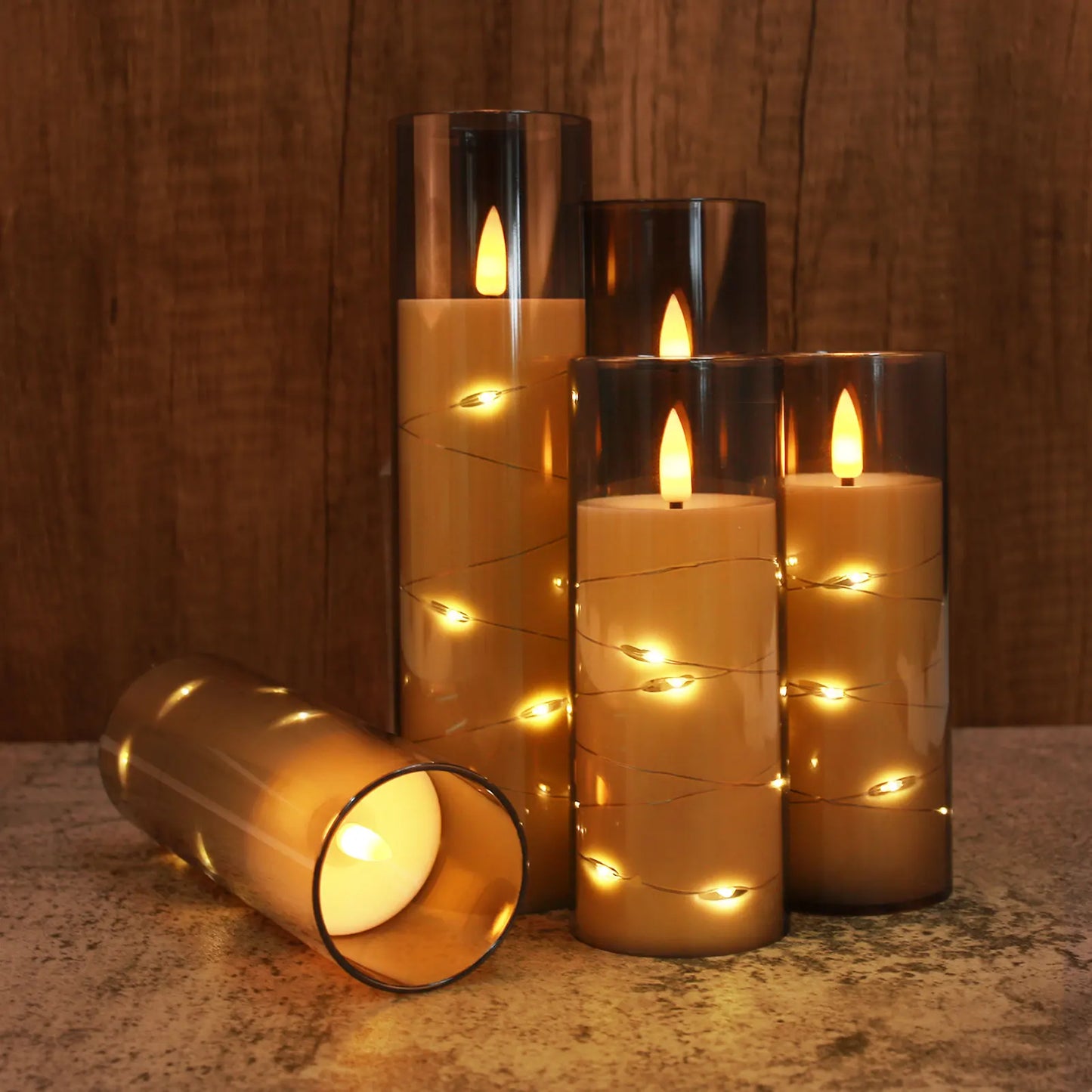 Flickering Flameless LED Candles 5 Pcs with Embedded Star String Acrylic Pillar Candle with Remote Suitable for Home Decrotion