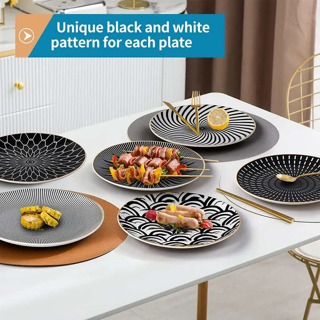6PCS Tableware Phnom Penh Geometry Tableware 8/10 Inch Ceramic Dinner Plate Dish Porcelain Salad Plate Steak Serving Plate
