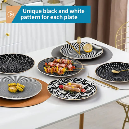 6PCS Tableware Phnom Penh Geometry Tableware 8/10 Inch Ceramic Dinner Plate Dish Porcelain Salad Plate Steak Serving Plate