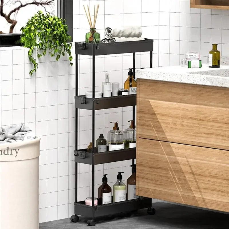 ABKW-Bathroom, For Kitchen, Laundry Room, Rolling Storage Cart 4-Tier Bathroom Organizer Utility Cart Mobile Shelving Unit Rack