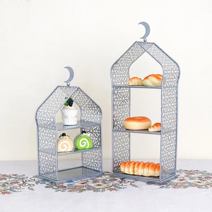 Ramadan Tabletop Decor Minaret Fruit Food Stand - Mosque-Shaped Metal Cake Dessert Holder for Islamic Festival & Home Party
