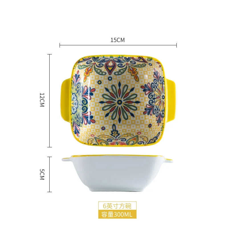 Ceramic Tableware Set Rice Bowl Serving Plate Creative Cutlery Soup Plate Noodle Handle Bowl Sauce Dish Steak Salad Fruit Plate
