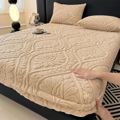 Taffeta Velvet Mattress Cover with Elastic Bands Solid Color Anti-slip Adjustable Fitted Sheet for Single Double King Queen Bed