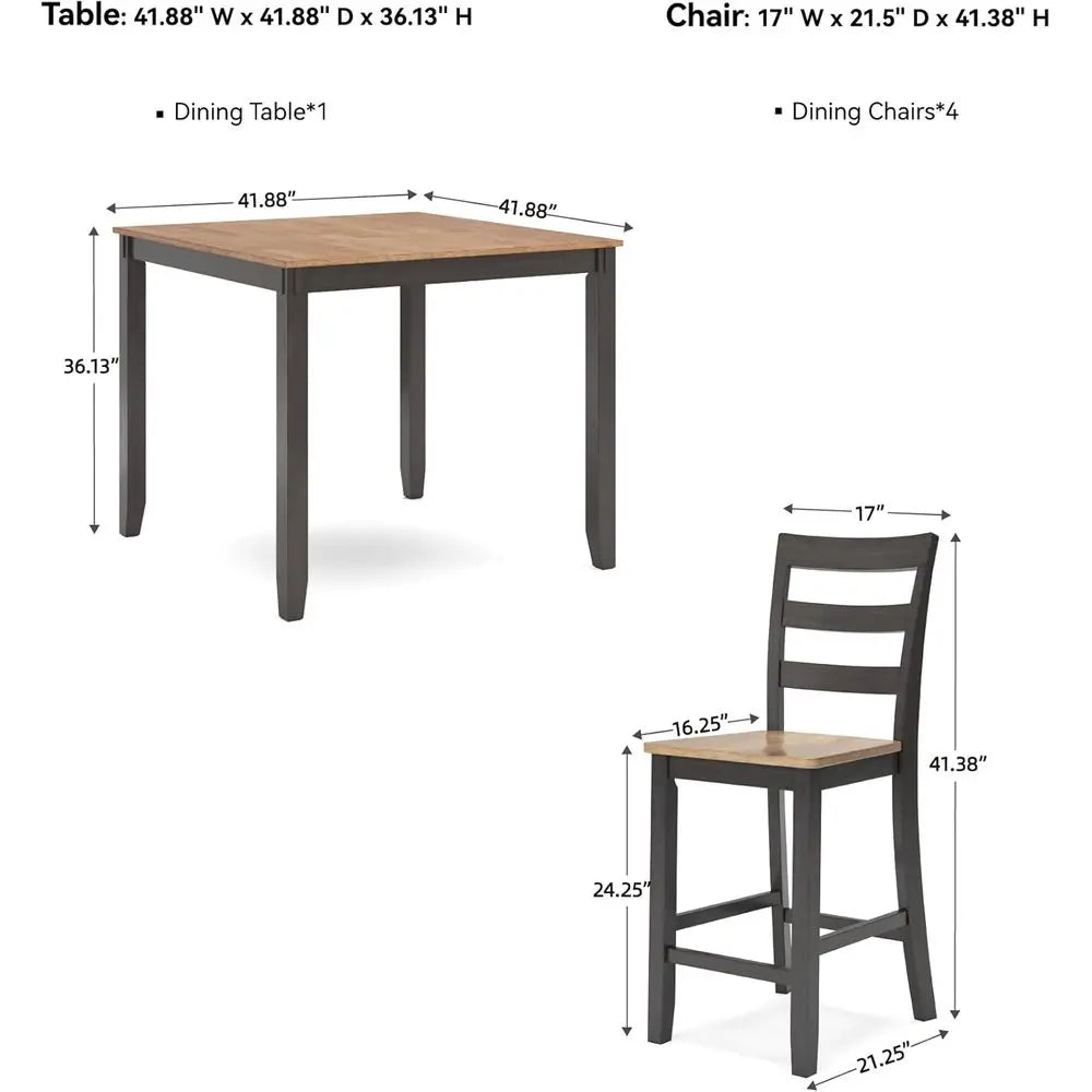 Light Brown and Dark Brown 5-Piece Dining Set with Counter Height Table and 4 Bar Stools