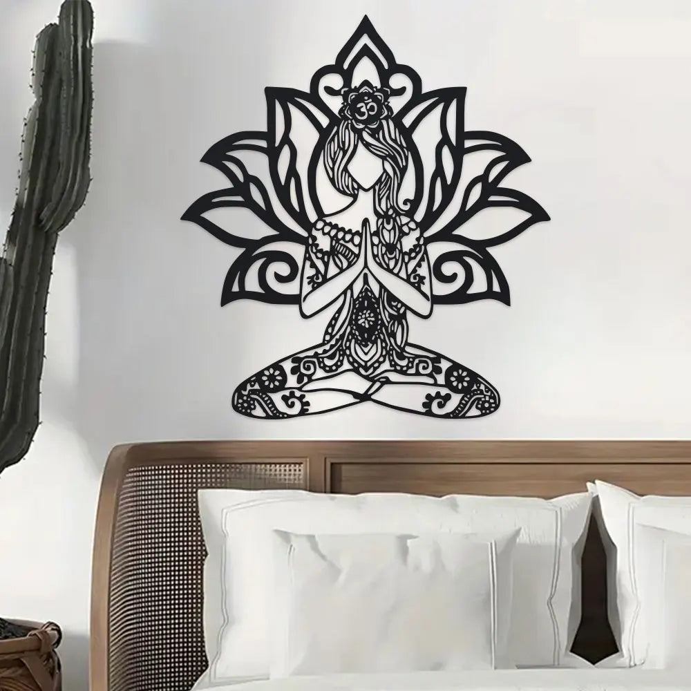 Bohemian for Lotus Flower Metal Wall Art - 14.4" x 15.7" Zen Iron Decor with Intricate Mandala Design, Bohemian Home Decor