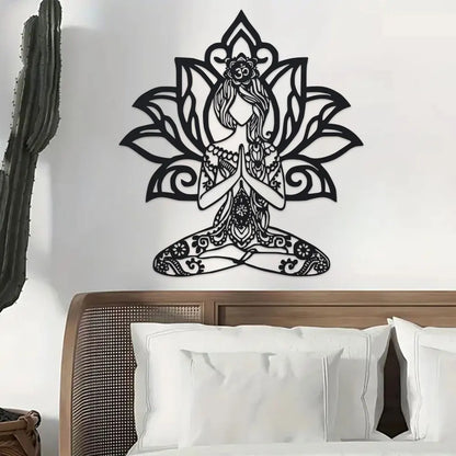Bohemian for Lotus Flower Metal Wall Art - 14.4" x 15.7" Zen Iron Decor with Intricate Mandala Design, Bohemian Home Decor