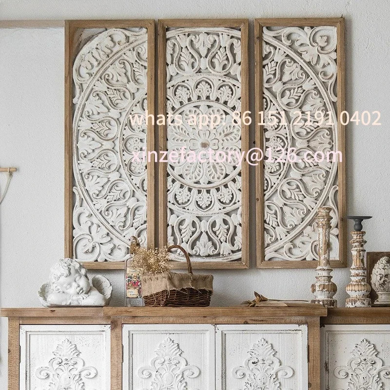 Customizable French carved wooden wall pendant, background wall decoration of homestay living room, light luxury wedding props
