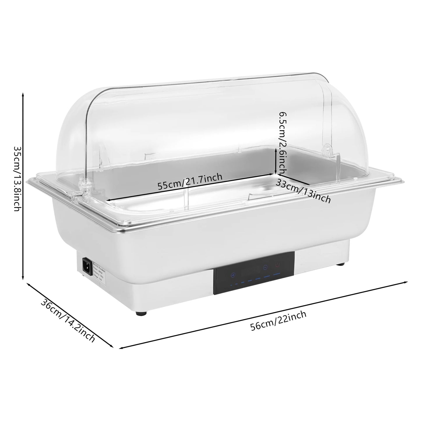 22*14.2*13.8in 600W Single Panel Chafing Dish Buffet Warmer Set Stainless Steel Food Warming Container with 4.92ft Power Cord