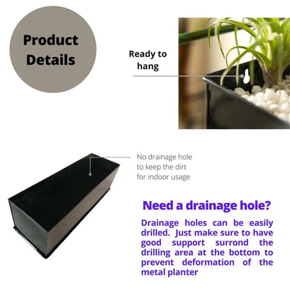 Indoor Wall Planter 3 Pack, 16 Inch Large Wall Mounted Succulent Planters, Black Rectangular Metal Hanging Flower Pot, Long Wind