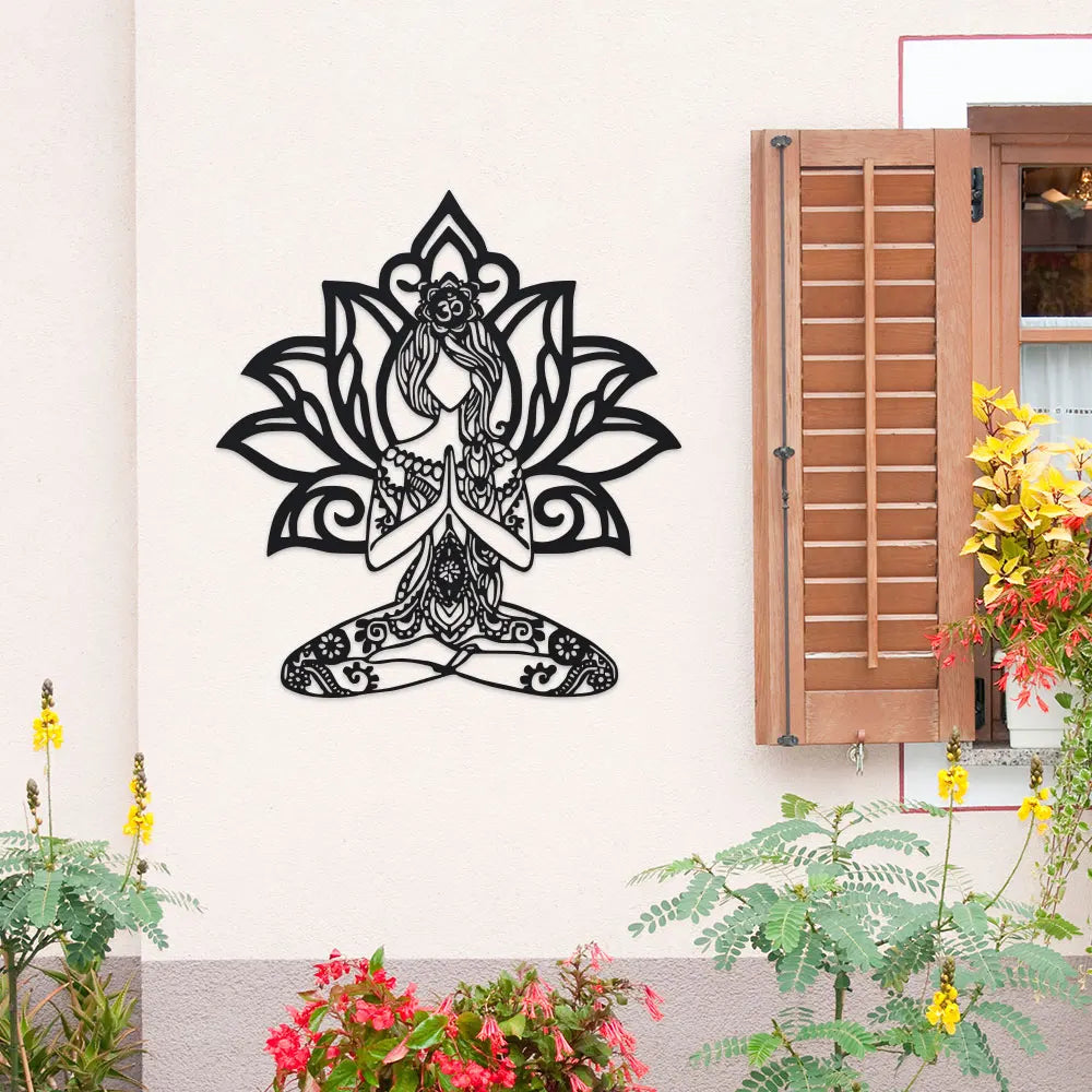 Bohemian for Lotus Flower Metal Wall Art - 14.4" x 15.7" Zen Iron Decor with Intricate Mandala Design, Bohemian Home Decor