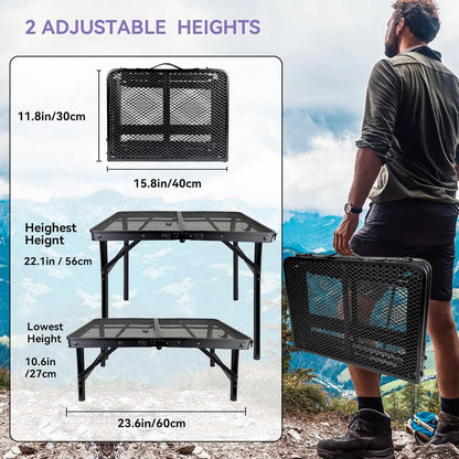 Camping Table with Mesh Desktop, Lightweight & Folding Grill Table, Outdoor Table for Camp, Cooking, BBQ, RV, Picnic ﻿