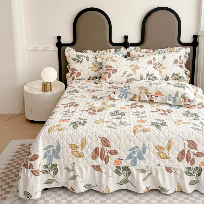 Bonenjoy Bedspread Quilted Bed Cover Ruffles Mattress Protector Thicken Bed Linen Printed Sheets colchas (Pillowcase Need Order)