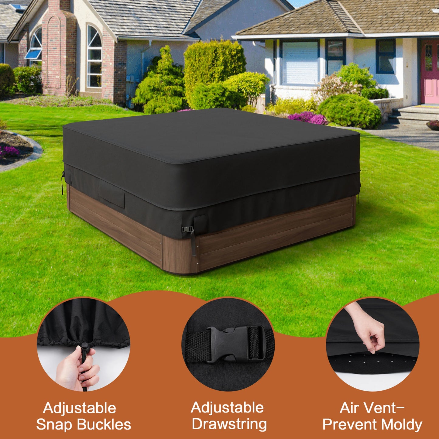 600D Oxford Hot Tub Dust Cover Cap swimming pool Waterproof Anti-UV Outdoor Warm Spa Hotspring Anti-Fall Leaves Snow Dust Cover