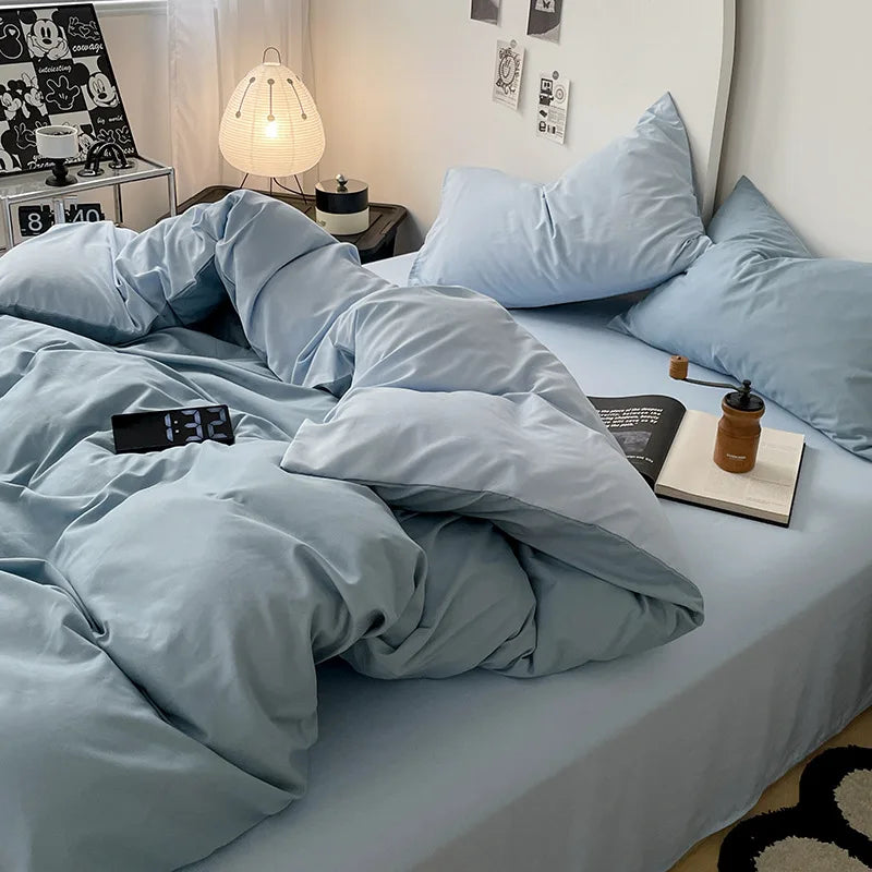 Bed Linen Sheets Duvet Cover Four-piece Set of Washed Cotton Bedding Quilt Covers Three-piece Set for Student Dormitories