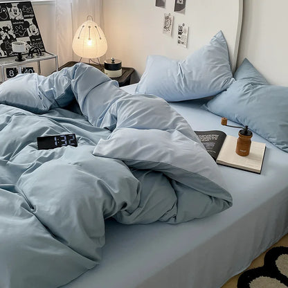 Bed Linen Sheets Duvet Cover Four-piece Set of Washed Cotton Bedding Quilt Covers Three-piece Set for Student Dormitories