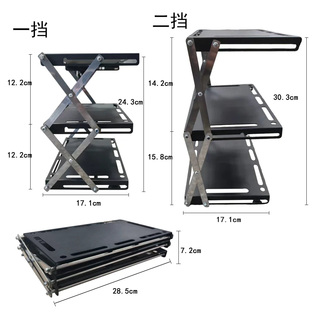 Outdoor Camping Three-Tier Shelf Wood Foldable Portable Camping Folding Table, Multi-Layer Multifunctional Storage Table