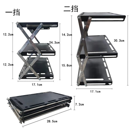 Outdoor Camping Three-Tier Shelf Wood Foldable Portable Camping Folding Table, Multi-Layer Multifunctional Storage Table