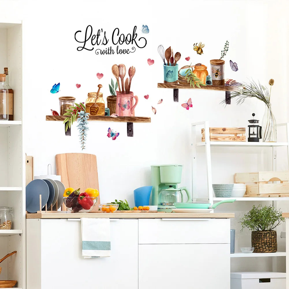 Kitchen Cutlery Pattern Wall Sticker Restaurant Kitchen Background Home Decoration Decals Living Room Decor Self-adhesive Poster