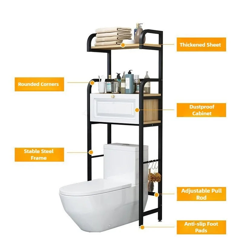 Toilet Storage Rack Stand Organizer Rack Aesthetic Bathroom Shelf Multifunctional Floor Shelves with Drawer Bathroom Accessories