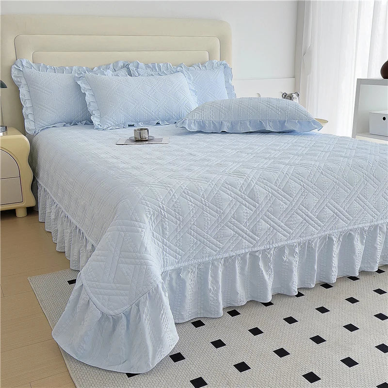 Bonenjoy Bed Cover Plain Bedspread Lace Style Bed Linen 250x250/250x270 Thicken Bedsheets colchas matrimoniales (No Pillowcase)