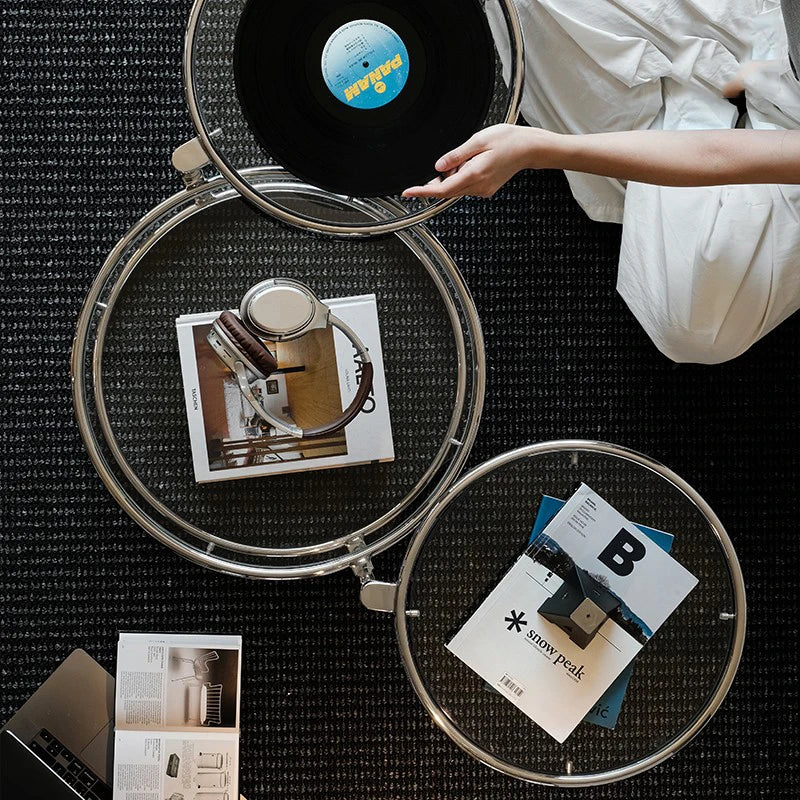 Minimalist Style Stainless Steel Furniture Round Side Table Creative Design Artistic Decoration Rotating Coffee Table 56x56x43cm