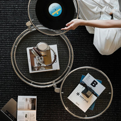 Minimalist Style Stainless Steel Furniture Round Side Table Creative Design Artistic Decoration Rotating Coffee Table 56x56x43cm