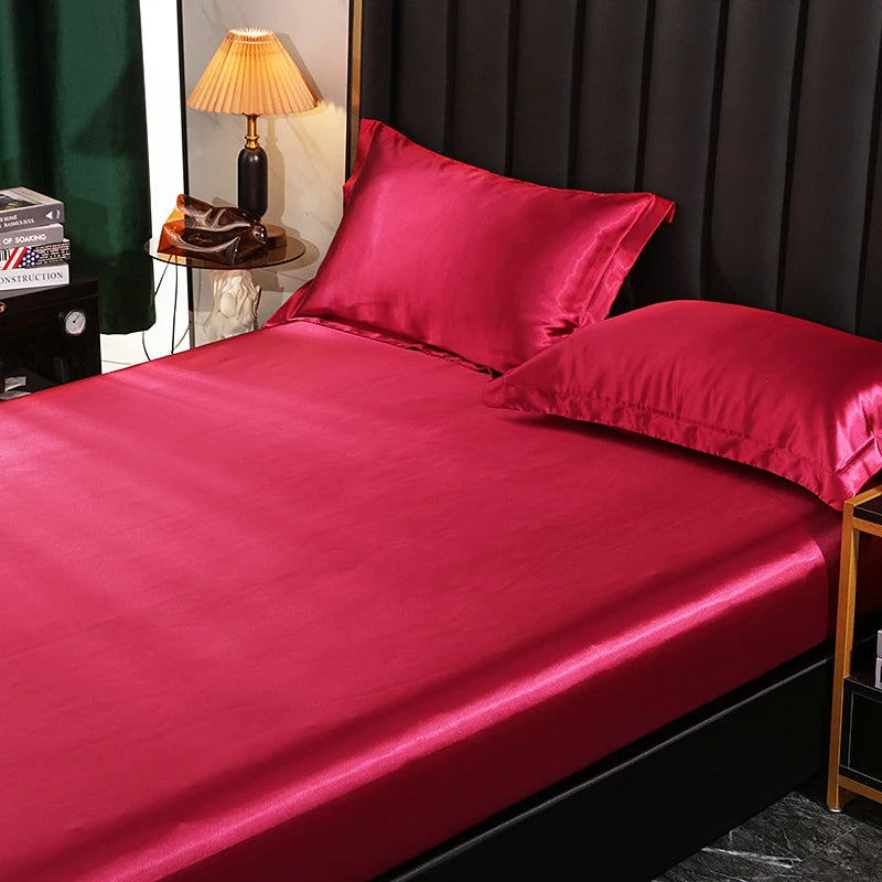 Mulberry Silk Bed Sheet Set with Fitted Sheet Flat Sheets Pillowcase Luxury Solid Color Bedding Sets Wrinkle-Free Antiallergic