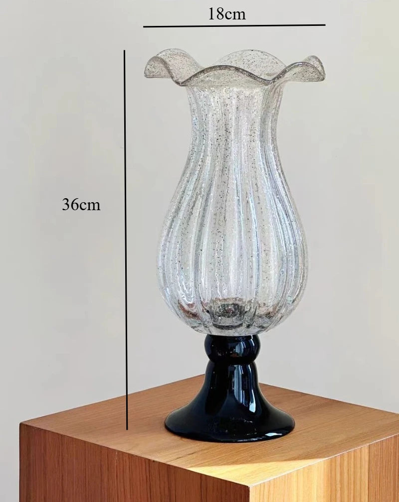 Retro Chinese Tall Glass Vase Creative Art Wind Lamp Vases Dried Flower Arrangement Device Decoration Salon Maison Luxe Jarrones