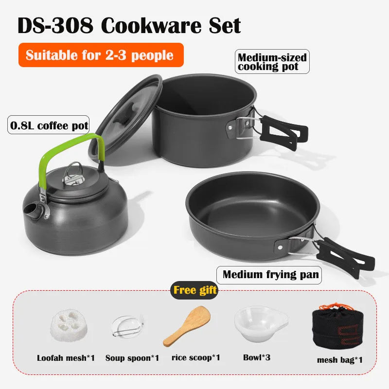 Camping Cookware Set - Lightweight Camping Pots and Pans Portable Outdoor Cookware with Kettle