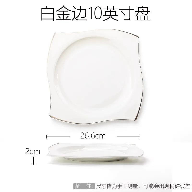 Advanced Bone Porcelain Tableware Square Dinner Plates Dishes High Quality White Ceramic Dinnerware Sets Soup Bowls