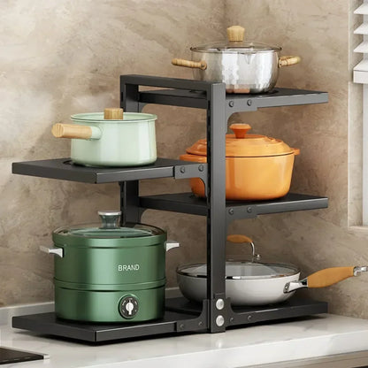 Multilayer Kitchen Under Sink Pot Holder Adjustable Frying Pan Rice Cooker Seasoning Storage Rack Metal Organizer Pot Rack