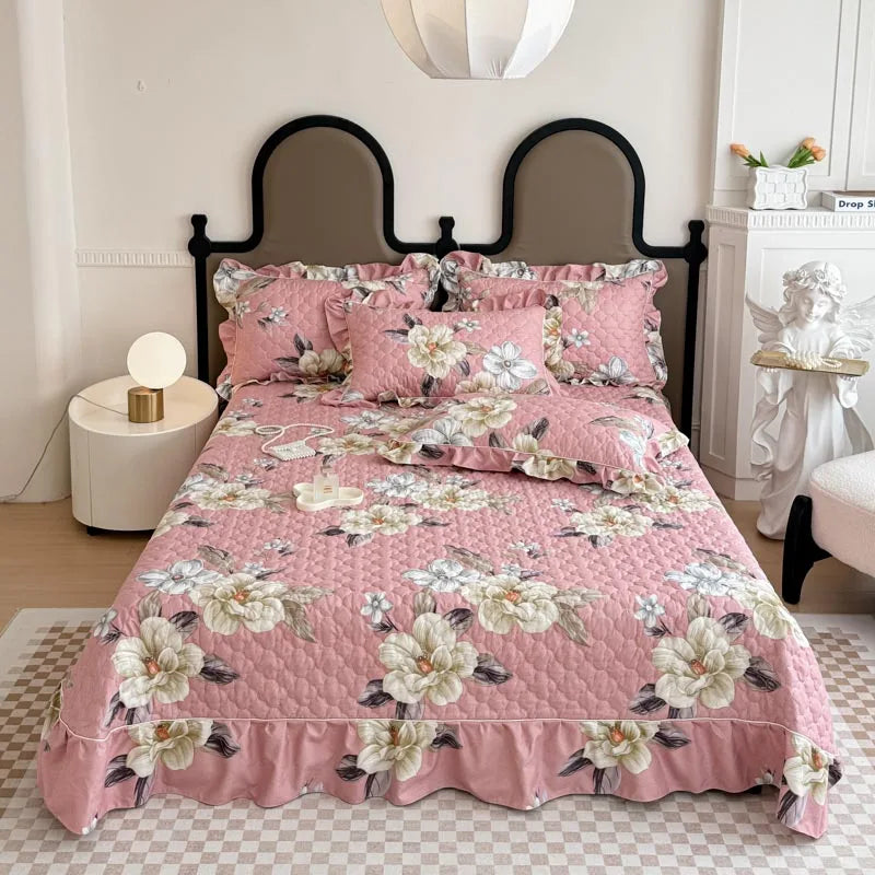 Bonenjoy Bedspread Quilted Bed Cover Ruffles Mattress Protector Thicken Bed Linen Printed Sheets colchas (Pillowcase Need Order)