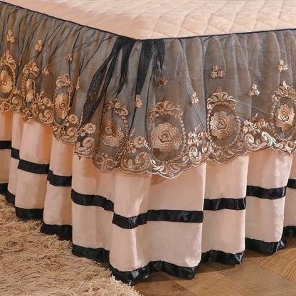 Luxury Lace Bed Skirt Bedspreads Bedding Thicken Velvet Plush Quilted Embossing Bed Spread for Home Not Including Pillowcase