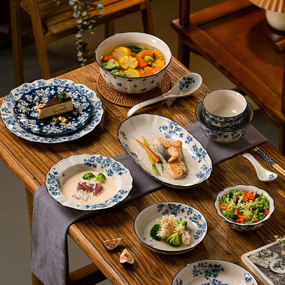 High-end Ceramic Dinnerware Set Chinese Style Rice Bowls Plates Dishes Glaze Color Soup Bowls