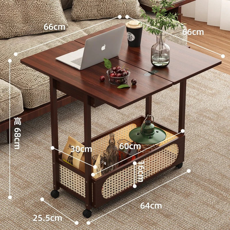 Multi functional movable sofa side cabinet, foldable coffee table, foldable table, household storage cabinet, pulley cabinet
