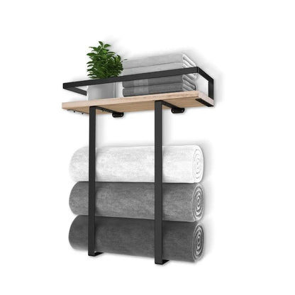 Wood and Iron Bathroom Shelf Rectangle Shape Space Saving Shower Shelf Rust Proof Large Capacity Storage Rack Bathroom Use