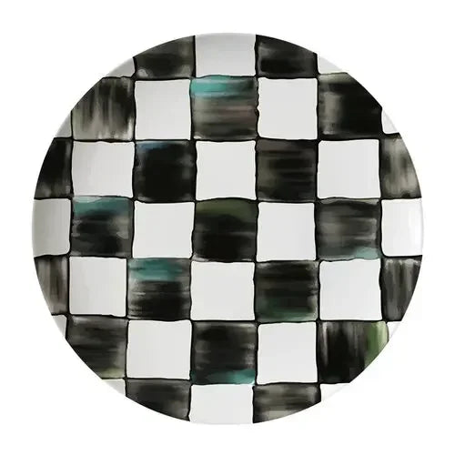 Glazed Western-style Dishes Creative Black-and-white Lattice Wedding Banquet Bone China Plate Flat Ceramic Tableware Vajillas
