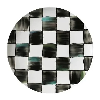 Glazed Western-style Dishes Creative Black-and-white Lattice Wedding Banquet Bone China Plate Flat Ceramic Tableware Vajillas